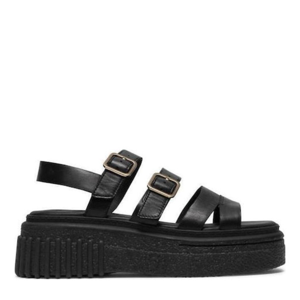 CLARKS ΓΥΝΑΙΚΕΙΑ EVAMAR STRAP LEATHER FLATFORM ΜΑΥΡΑ 26185888