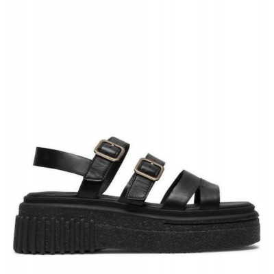 CLARKS ΓΥΝΑΙΚΕΙΑ EVAMAR STRAP LEATHER FLATFORM ΜΑΥΡΑ 26185888