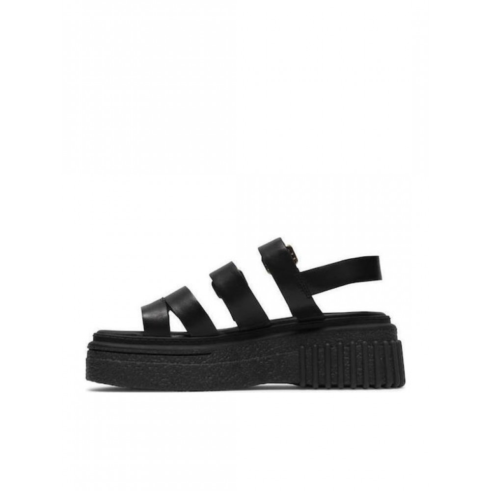 CLARKS ΓΥΝΑΙΚΕΙΑ EVAMAR STRAP LEATHER FLATFORM ΜΑΥΡΑ 26185888