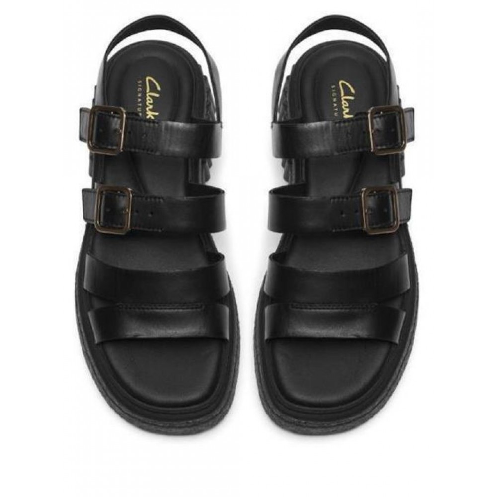 CLARKS ΓΥΝΑΙΚΕΙΑ EVAMAR STRAP LEATHER FLATFORM ΜΑΥΡΑ 26185888